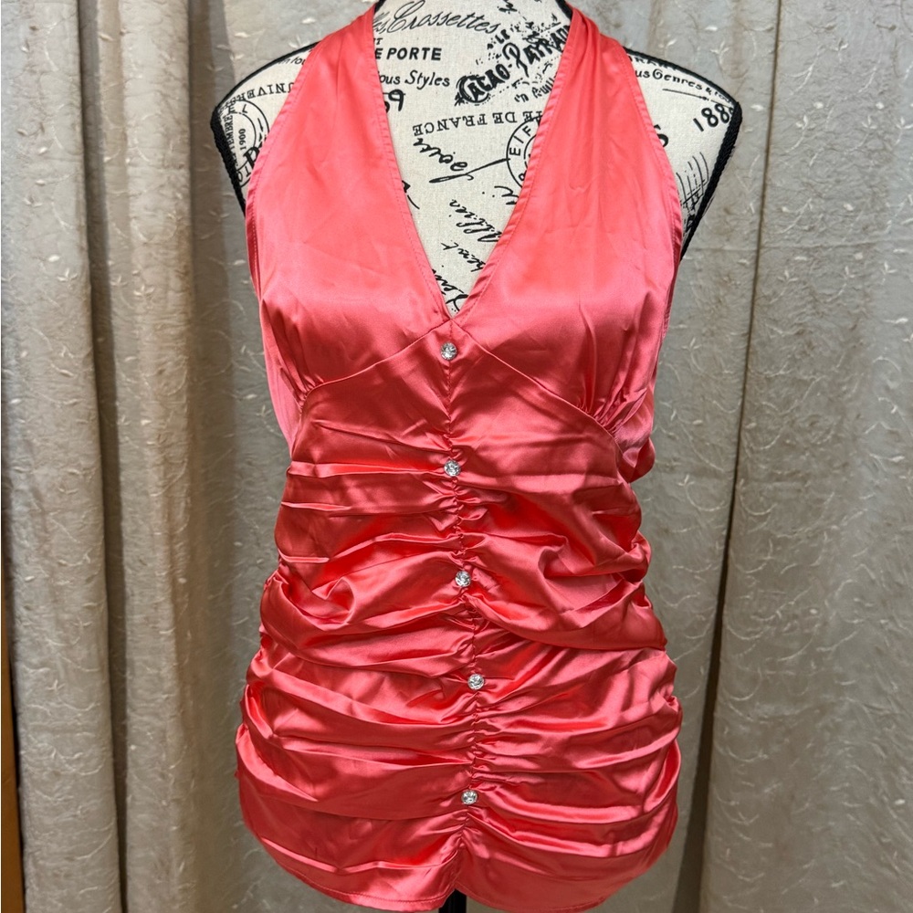 Guess Coral Ruched Halter Top Size XL